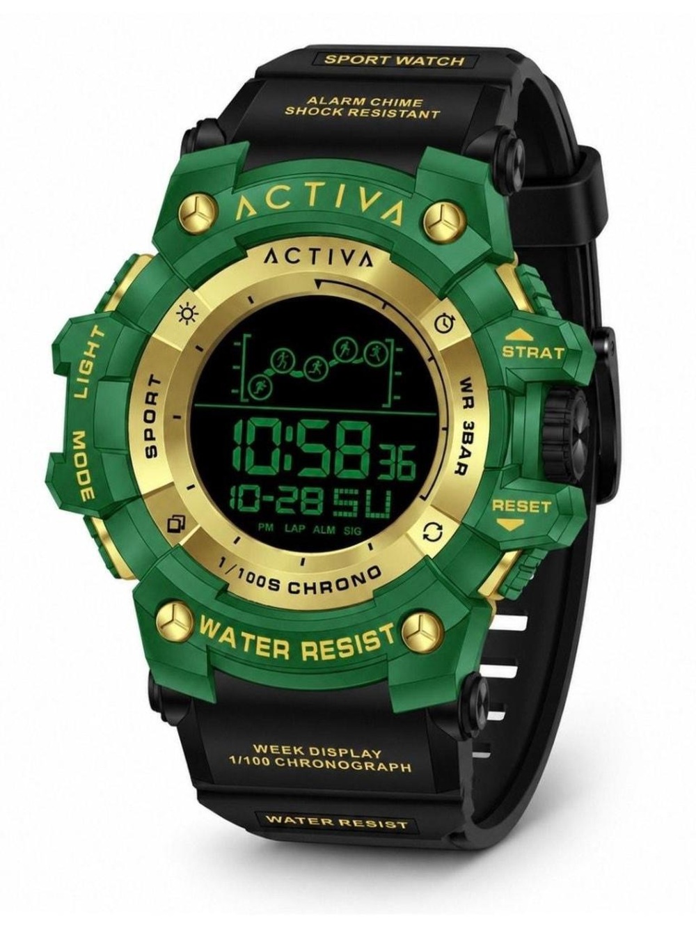 Invicta Activa Summit X 50mm Green & Gold Digital Sportwatch w/ Black Strap NWB